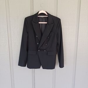 Rag And Bone Twill Wool Blend Blazer Size 8 Women Career Double Breasted Black